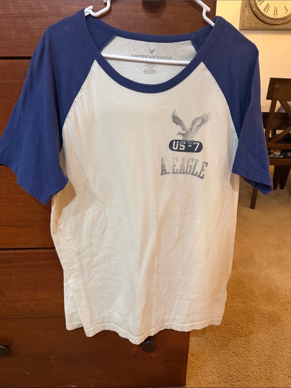 American Eagle White & Navy Raglan Graphic Tee